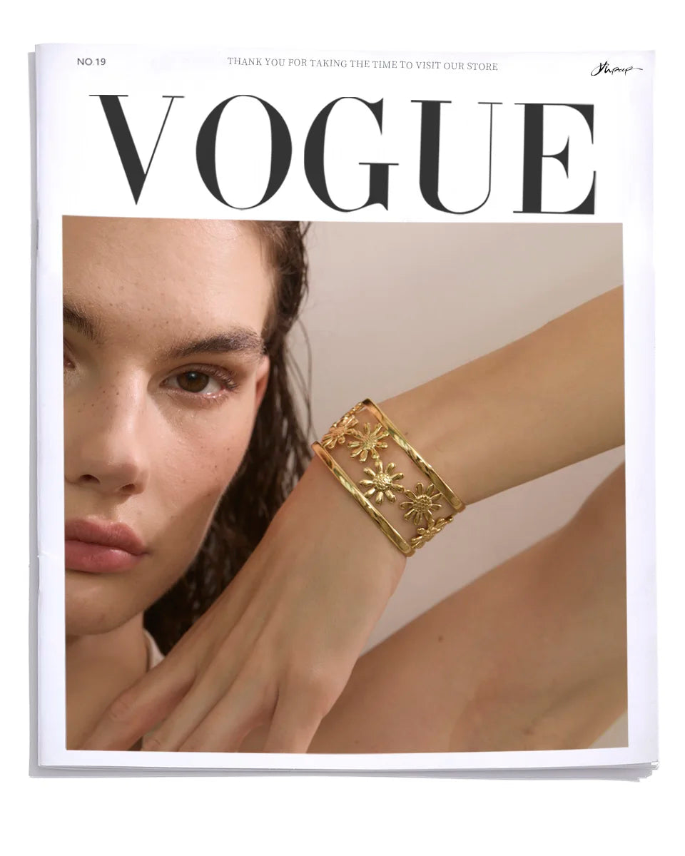 Stainless Steel Flower Hollow Cuff Bracelet