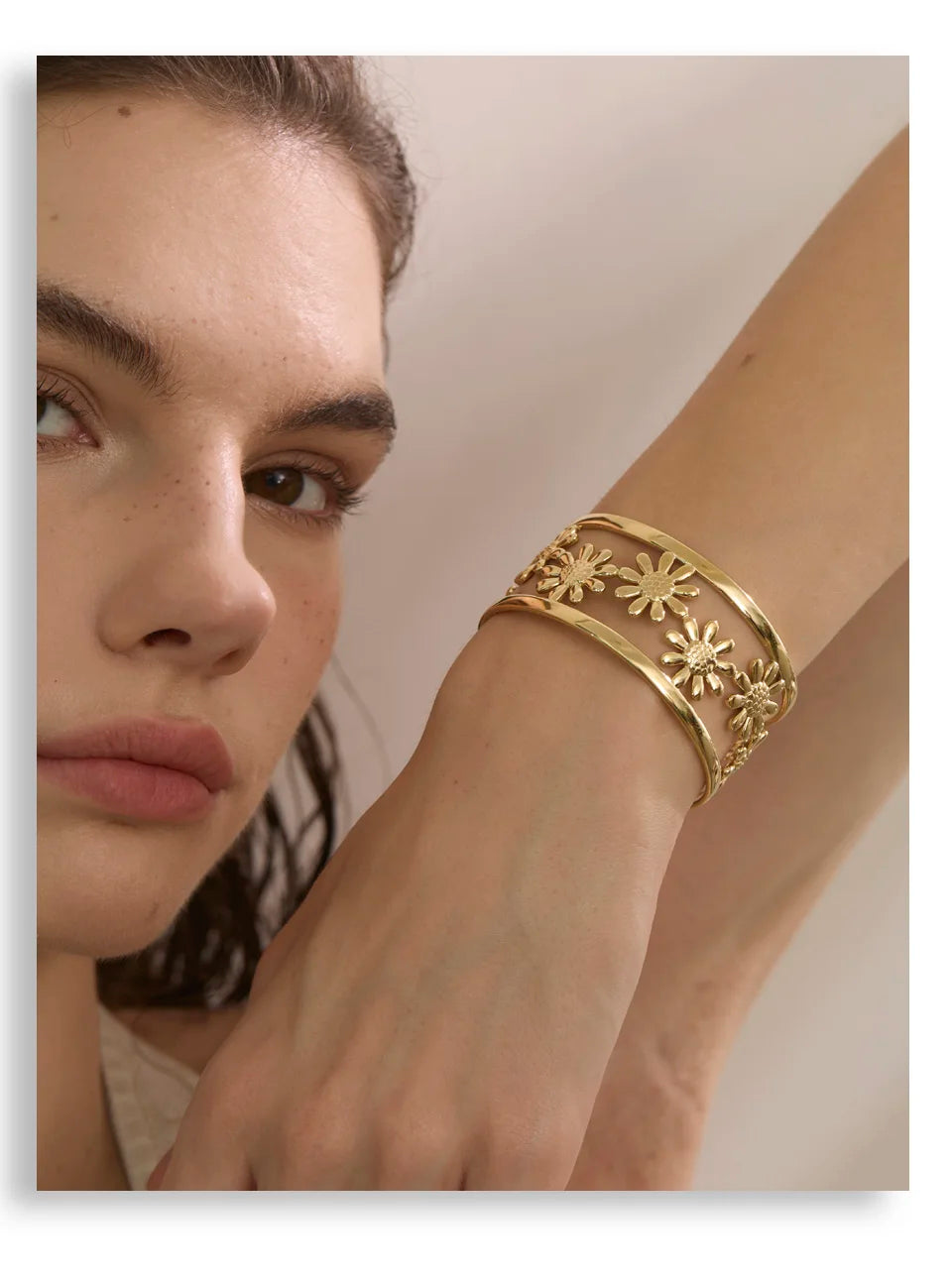 Stainless Steel Flower Hollow Cuff Bracelet