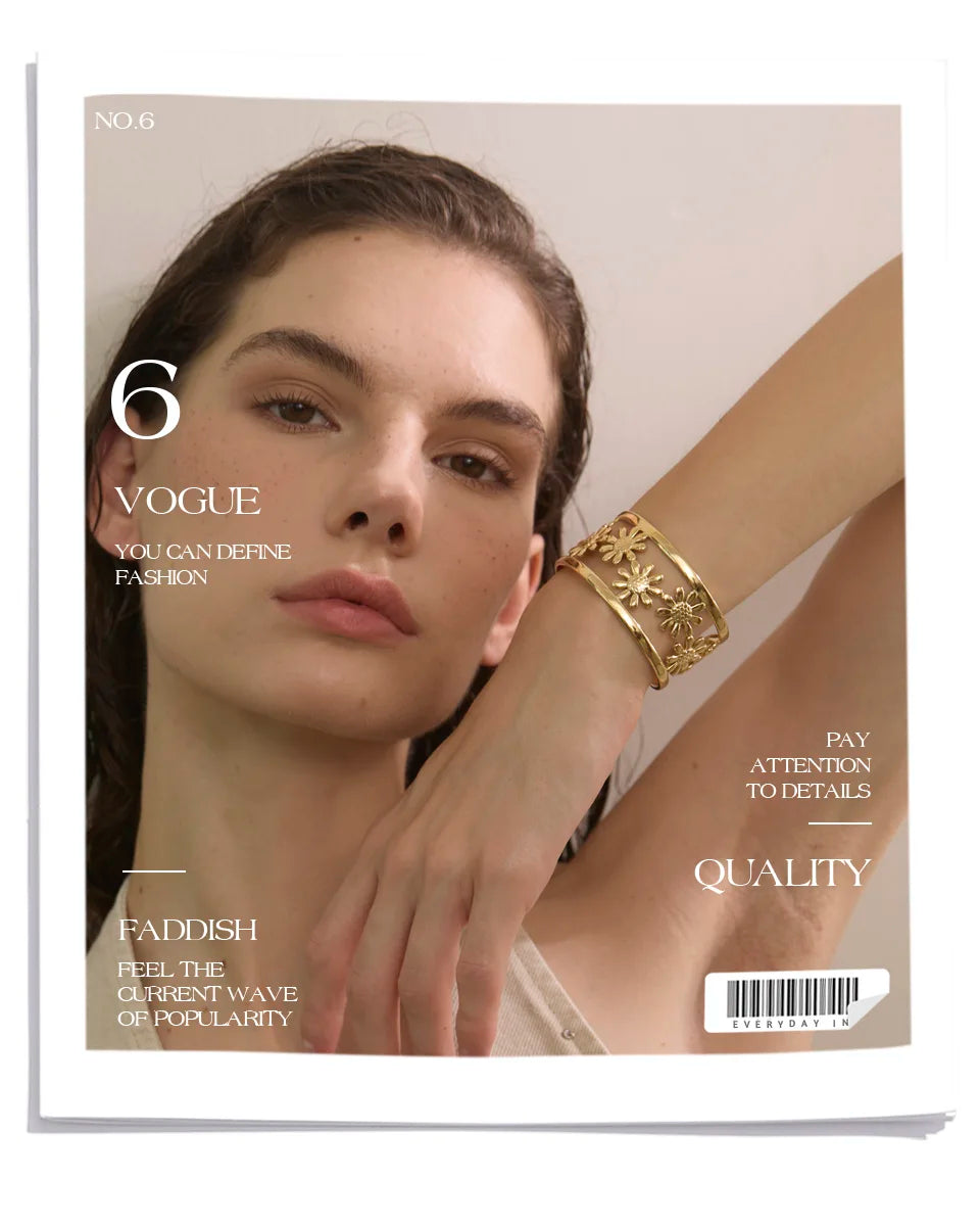 Stainless Steel Flower Hollow Cuff Bracelet