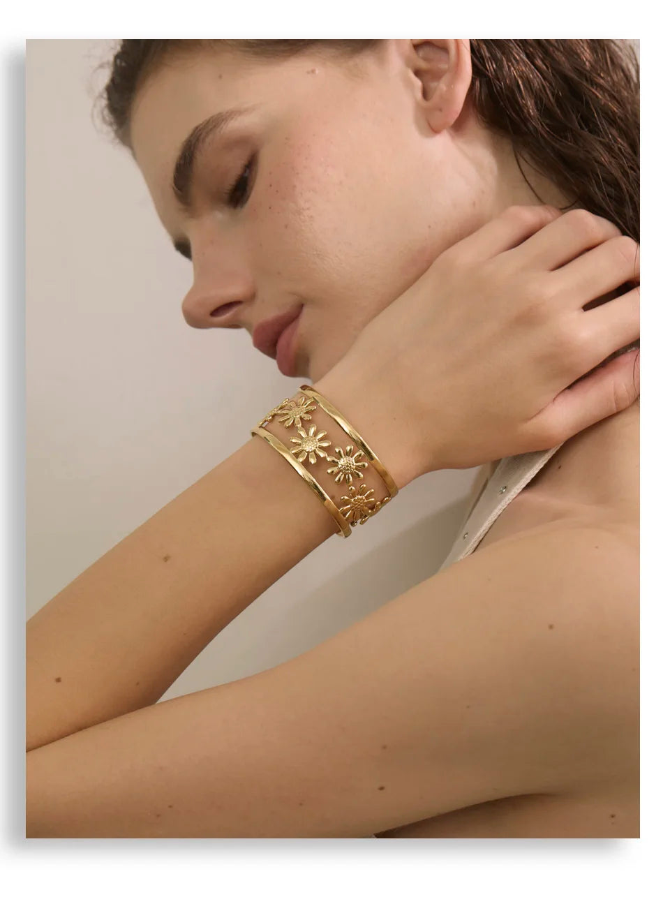 Stainless Steel Flower Hollow Cuff Bracelet