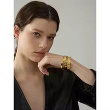 Gold Stainless Steel Wide Round Bracelet