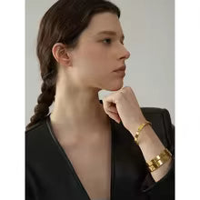 Gold Stainless Steel Wide Round Bracelet