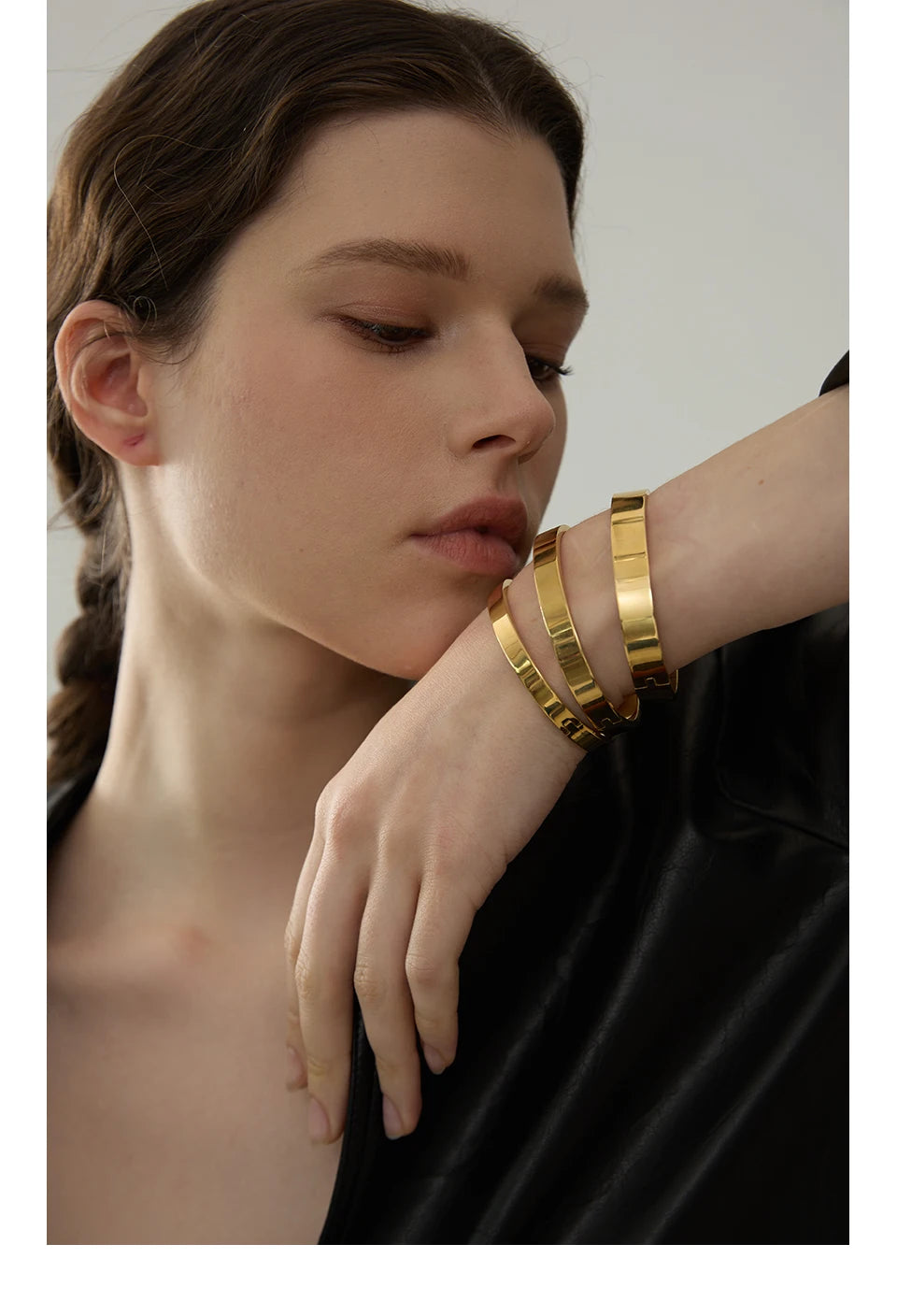 Gold Stainless Steel Wide Round Bracelet