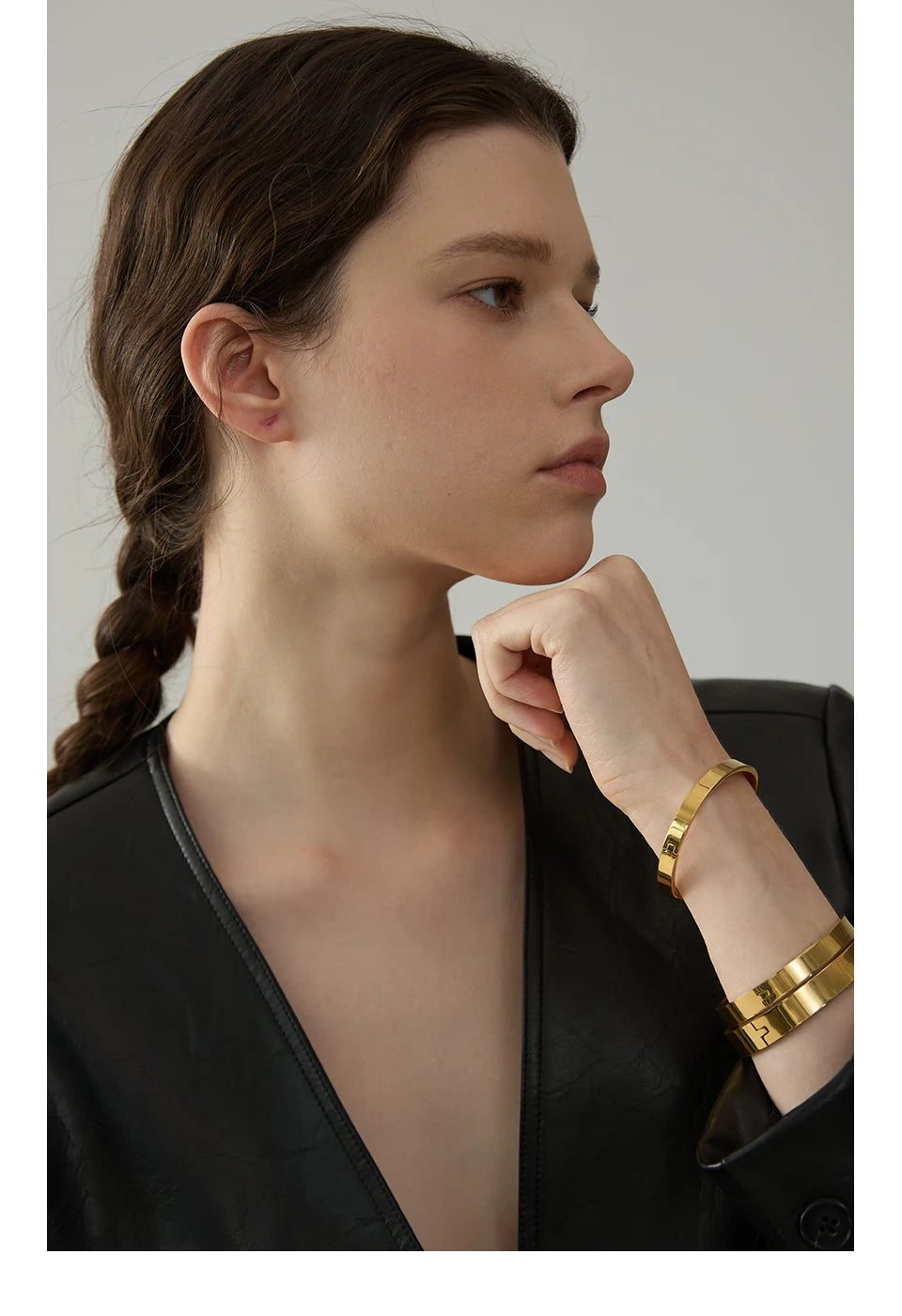 Gold Stainless Steel Wide Round Bracelet