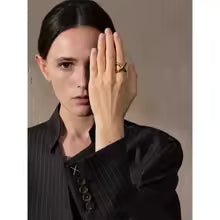 PVD Plated X-Shape Geometric Ring