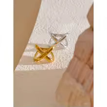 PVD Plated X-Shape Geometric Ring