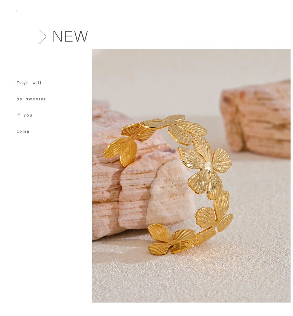Gold Flower Cuff Bracelet
