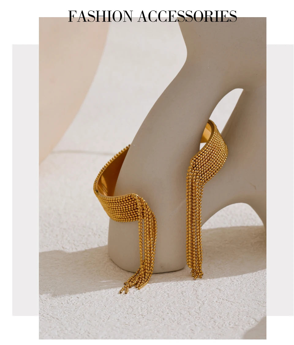 Gold Chain Tassel Cuff Bracelet
