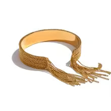 Gold Chain Tassel Cuff Bracelet