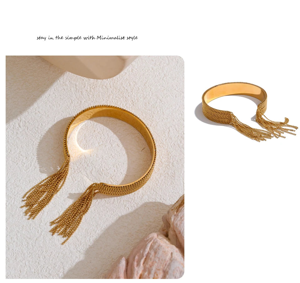 Gold Chain Tassel Cuff Bracelet