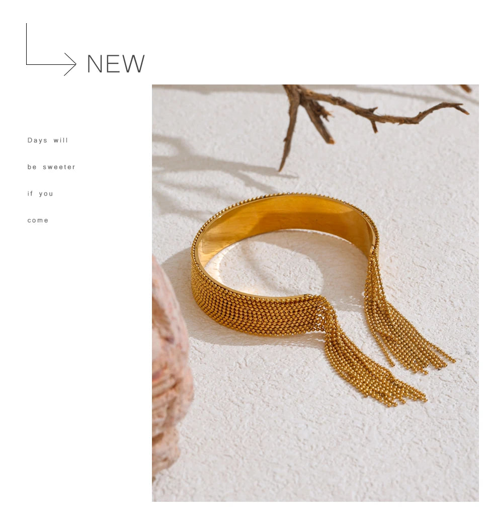 Gold Chain Tassel Cuff Bracelet