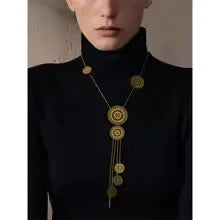 Silver Plated Hollow Round Long Drop Necklace