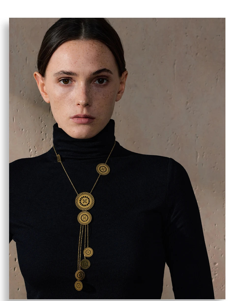 Silver Plated Hollow Round Long Drop Necklace