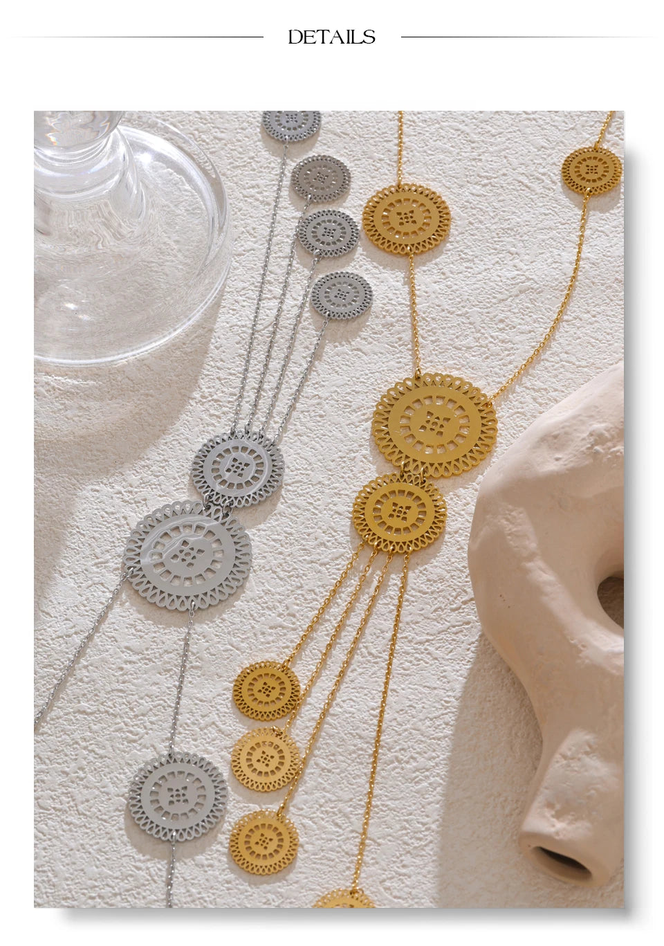 Silver Plated Hollow Round Long Drop Necklace