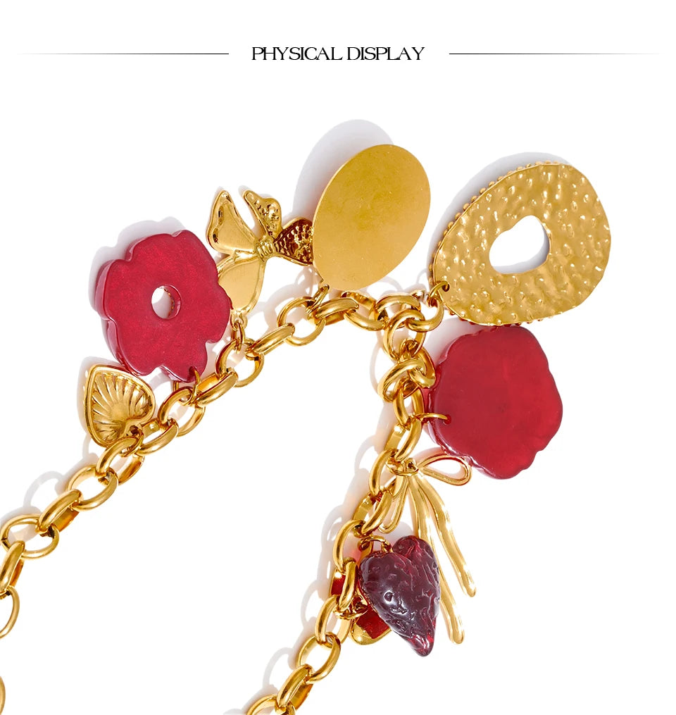 Red Flower Pendant Necklace