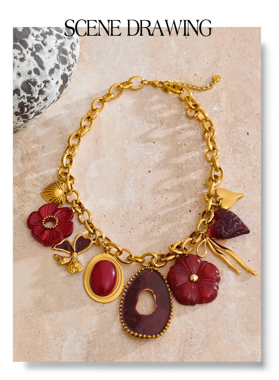 Red Flower Pendant Necklace