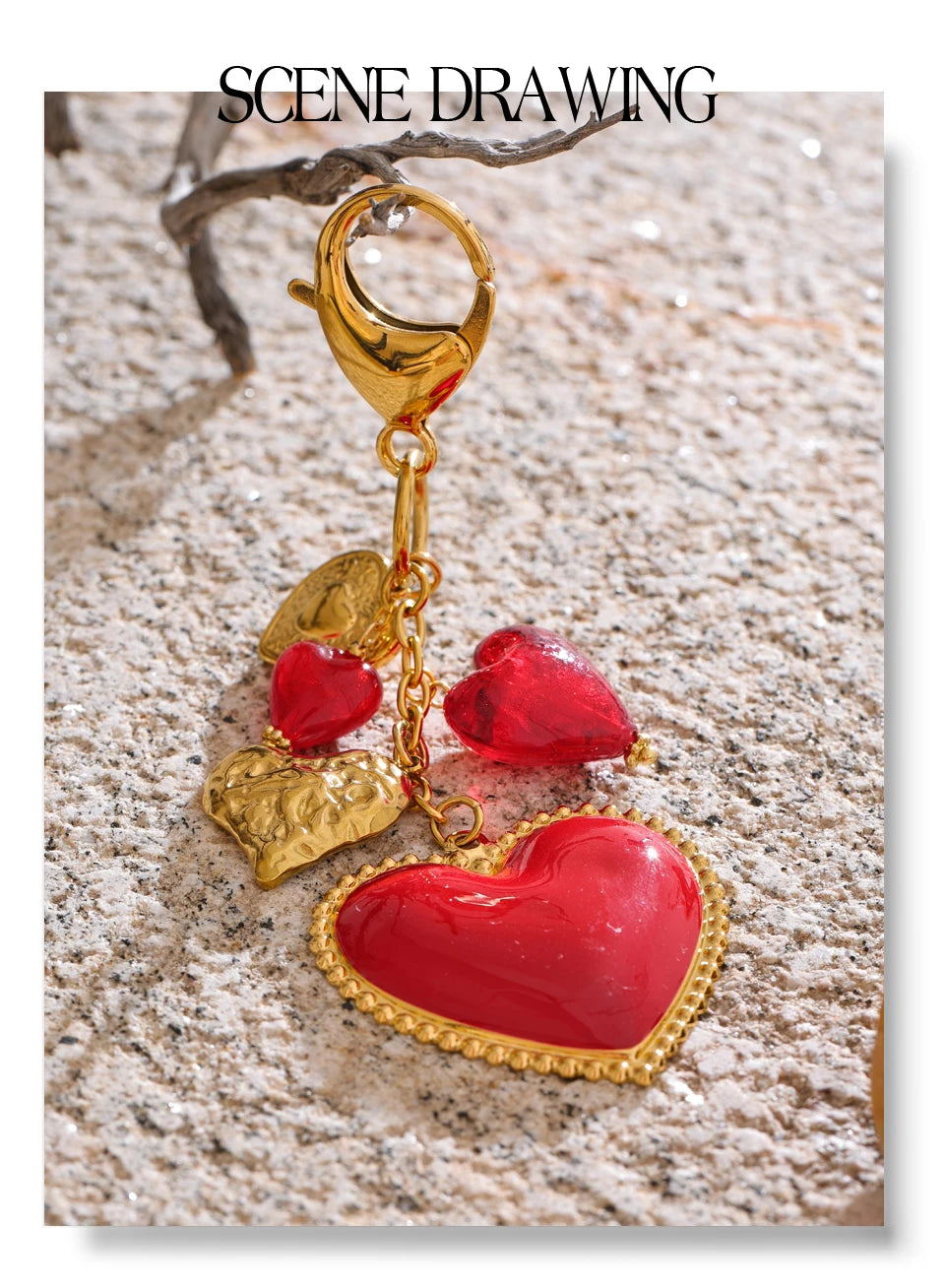 Red Glass Heart Keychain