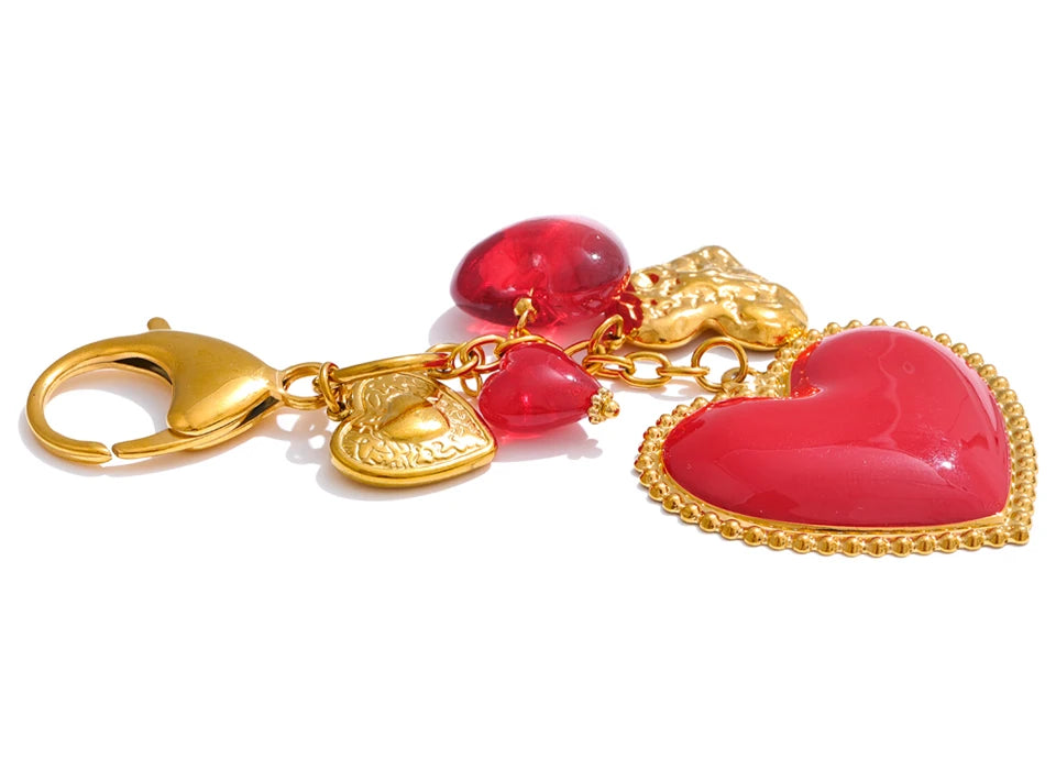 Red Glass Heart Keychain