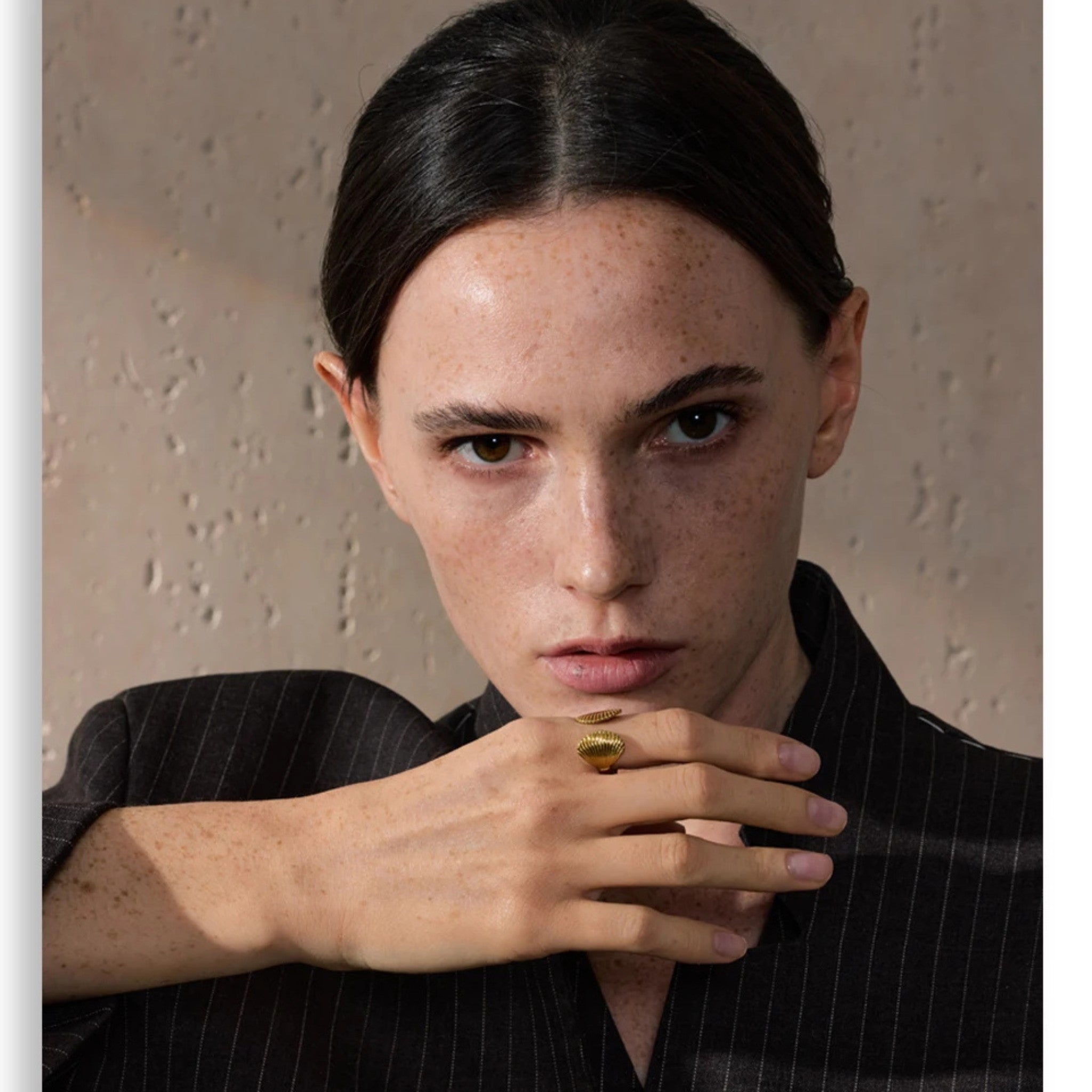 Shell Geometric Open Ring