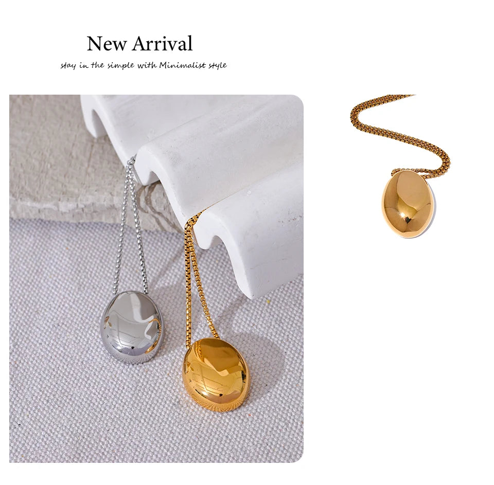 Minimalist 316L Stainless Steel Oval Pendant Necklace