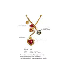 Red Resin Enamel Heart Flower Necklace