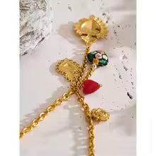 Red Resin Enamel Heart Flower Necklace