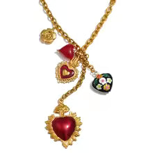 Red Resin Enamel Heart Flower Necklace