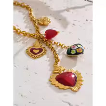 Red Resin Enamel Heart Flower Necklace