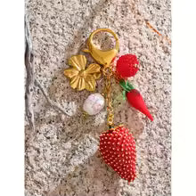Red Strawberry Enamel Keychain