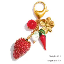 Red Strawberry Enamel Keychain