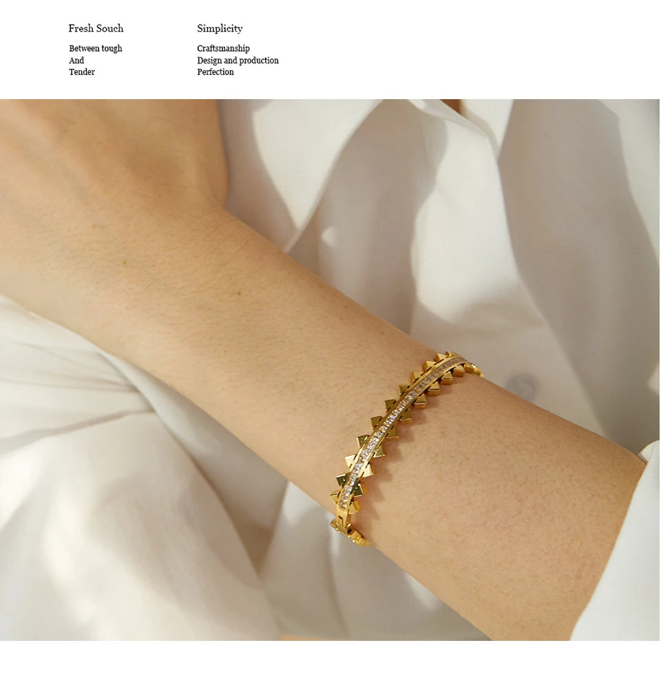 Gold Cubic Zirconia Geometric Bracelet