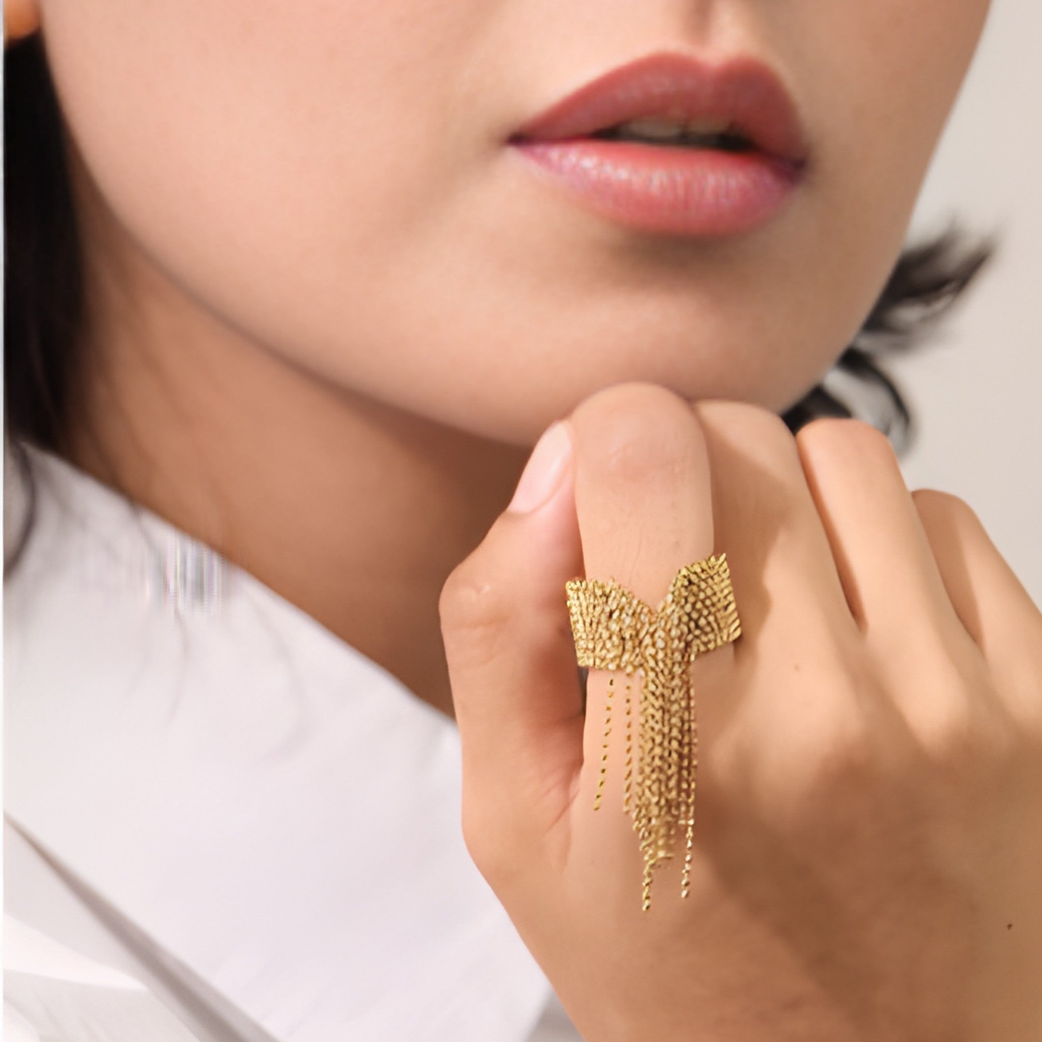 18K Gold PVD Chain Tassel Adjustable Ring