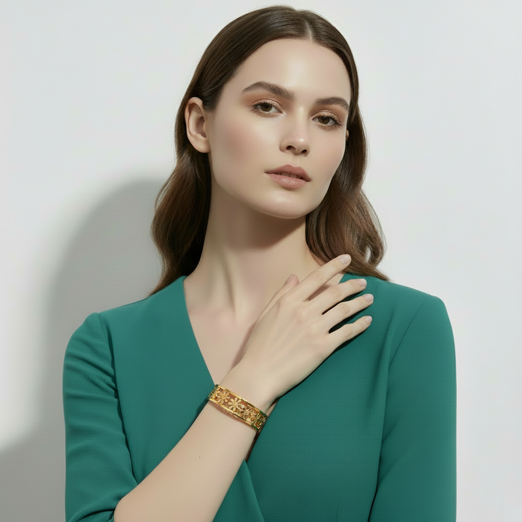 Stainless Steel Flower Hollow Cuff Bracelet