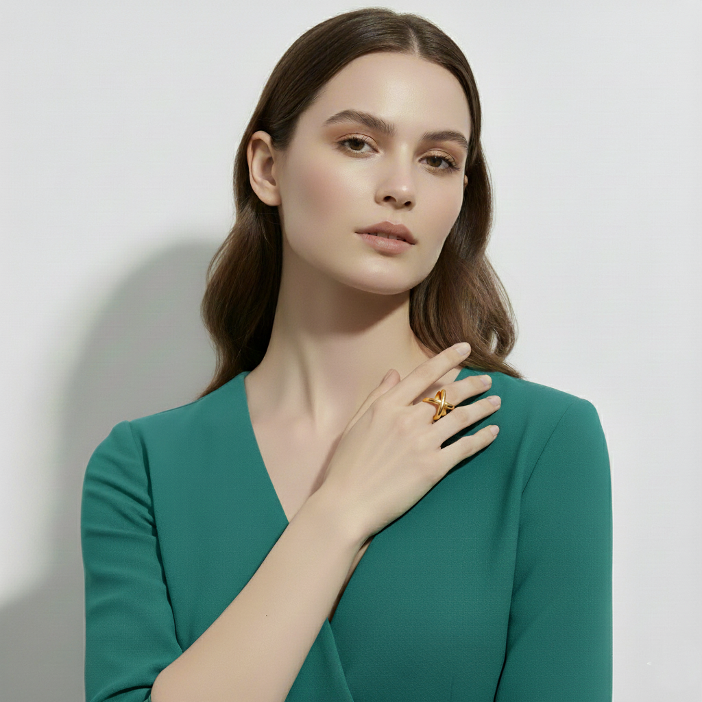 PVD Plated X-Shape Geometric Ring
