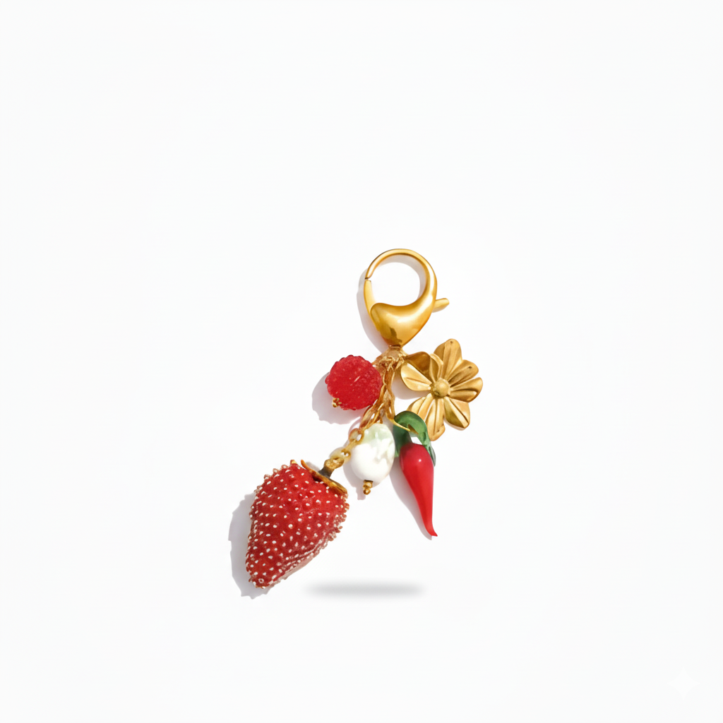 Red Strawberry Enamel Keychain