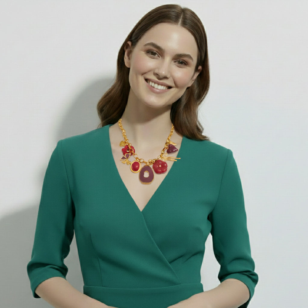 Red Flower Pendant Necklace