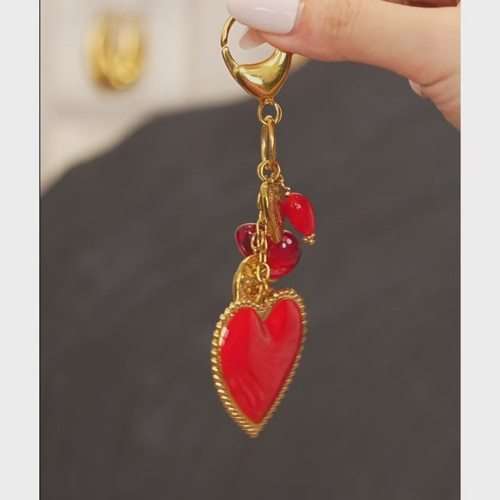 Red Glass Heart Keychain