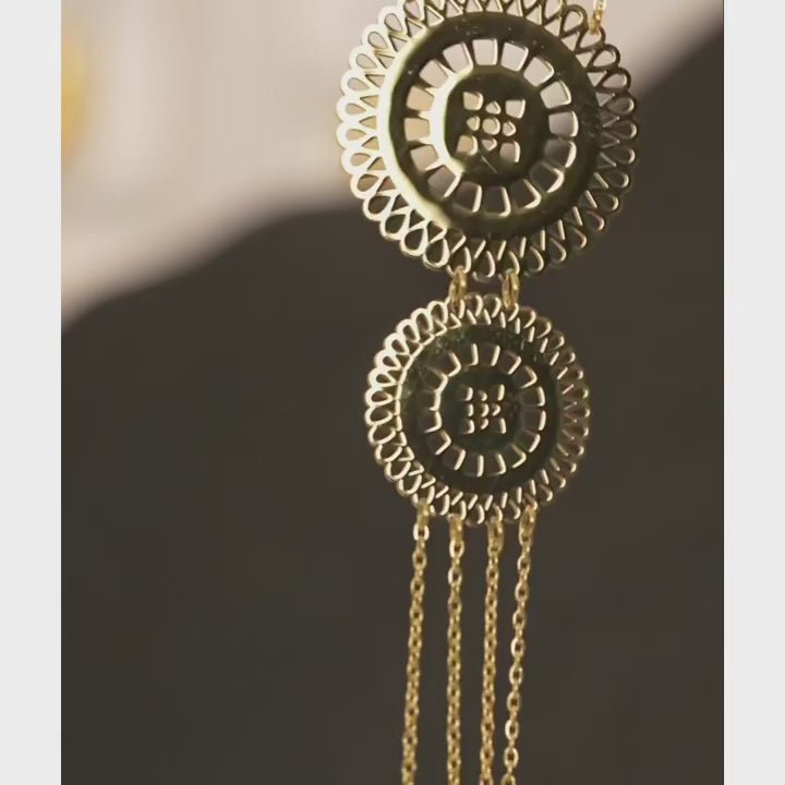 Silver Plated Hollow Round Long Drop Necklace